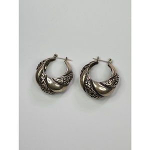 Sterling silver Open Filigree Scalloped Hoop Earrings